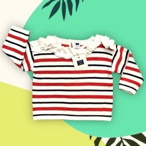 Janie and Jack Ruffle Neck Strp Sweater Sz..12-18m